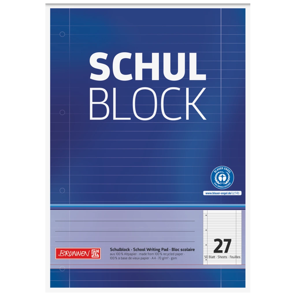 Skolblock Recycling perforerad | A4, linjal 27, 50 blad, blå