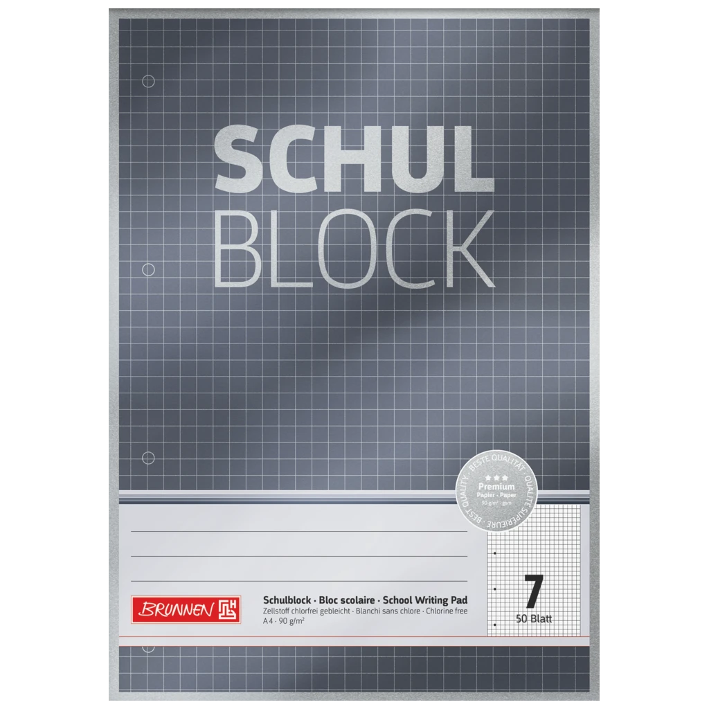 Skolblock Premium | A4, linjal 7, 50 blad, grå