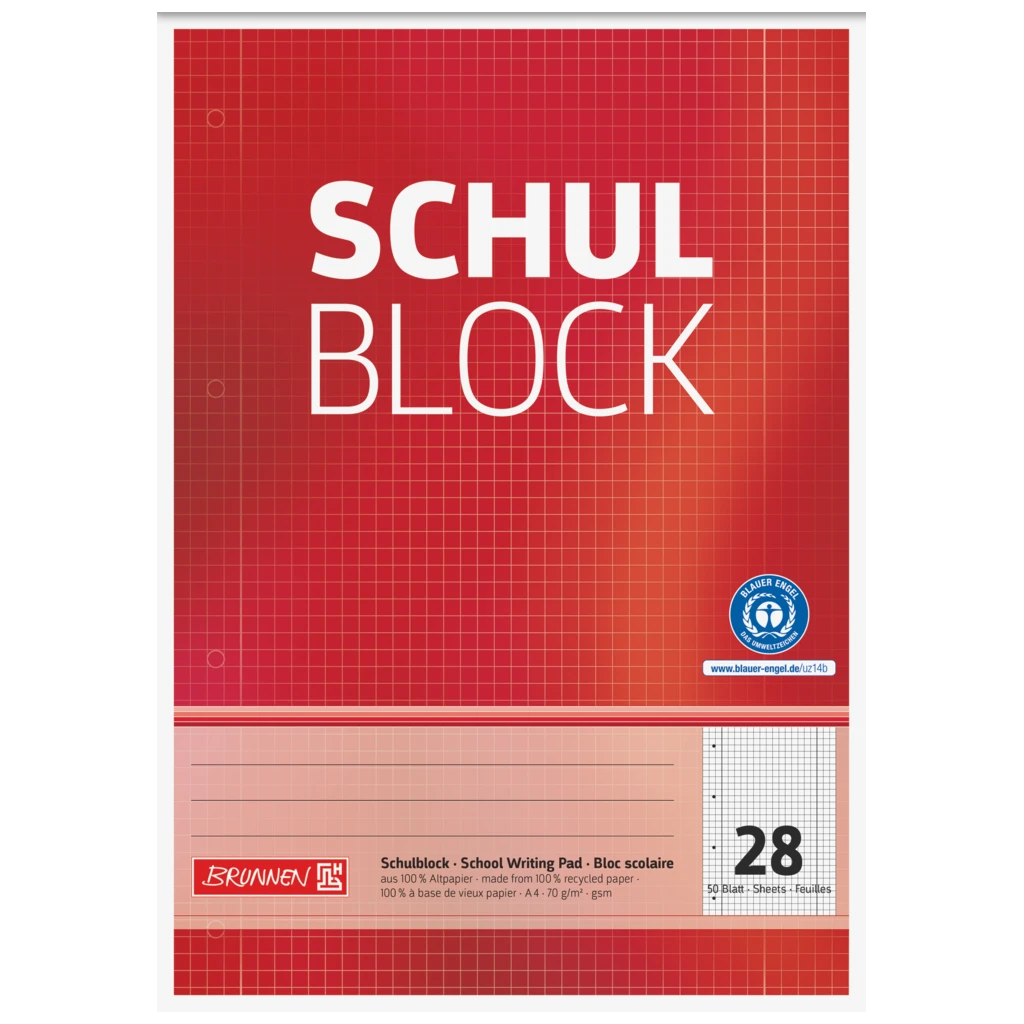 Skolblock Recycling perforerad | A4, linjal 28, 50 blad, röd