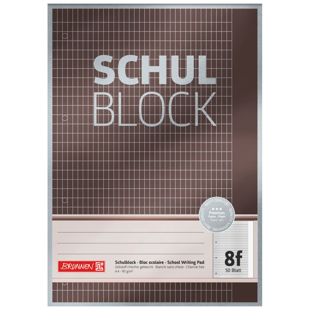Skolblock Premium | A4, linjal 8f, 50 blad, grå
