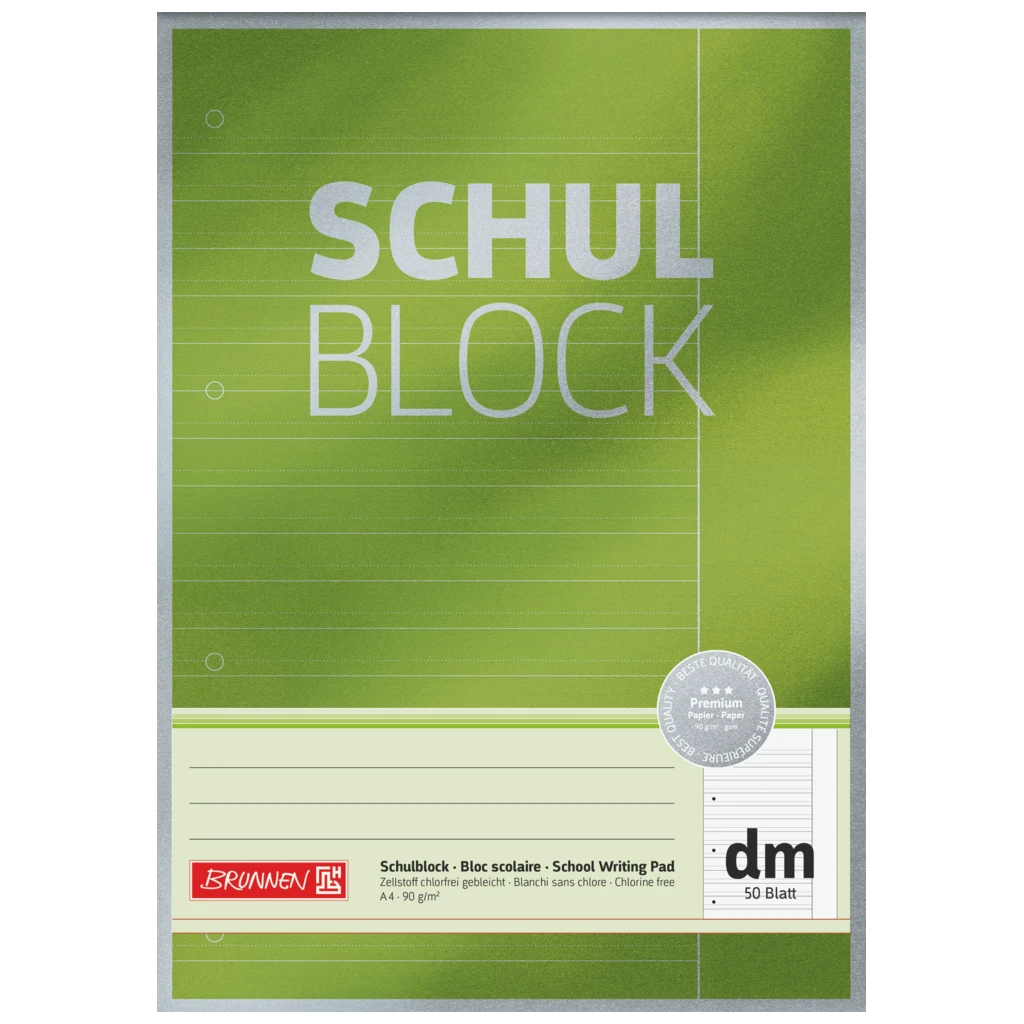 Skolblock Premium | A4, linjal dm, 50 blad, grön