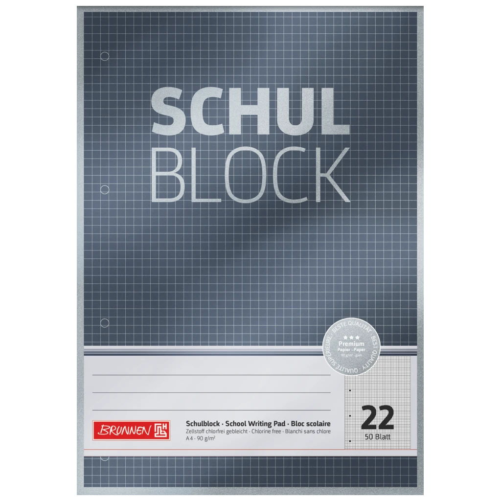 Skolblock Premium | A4, linjal 22, 50 blad, grå