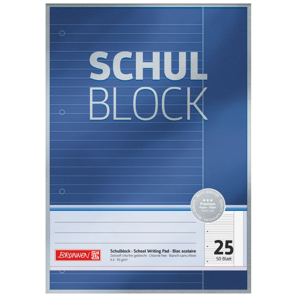 Skolblock Premium | A4, linjal 25, 50 blad, blå