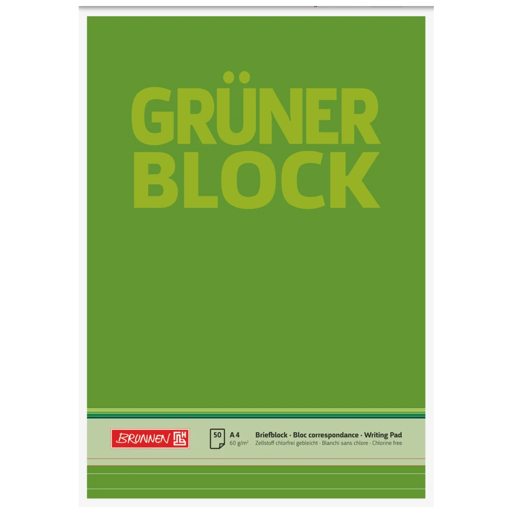 Brevpapper “Grüner Block” | A4, linjal 21, 50 blad / 100 sidor, grön