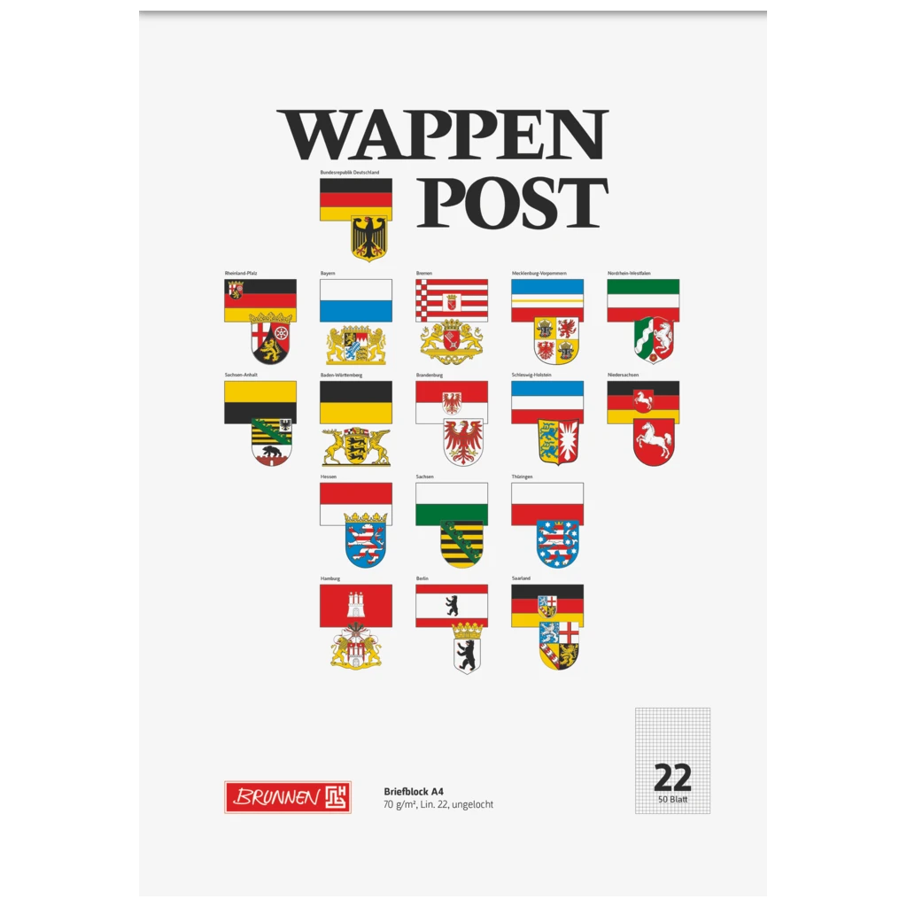 Brevpapper “Wappen-Post” | A4, linjal 22, 50 blad / 100 sidor, mångfärgad
