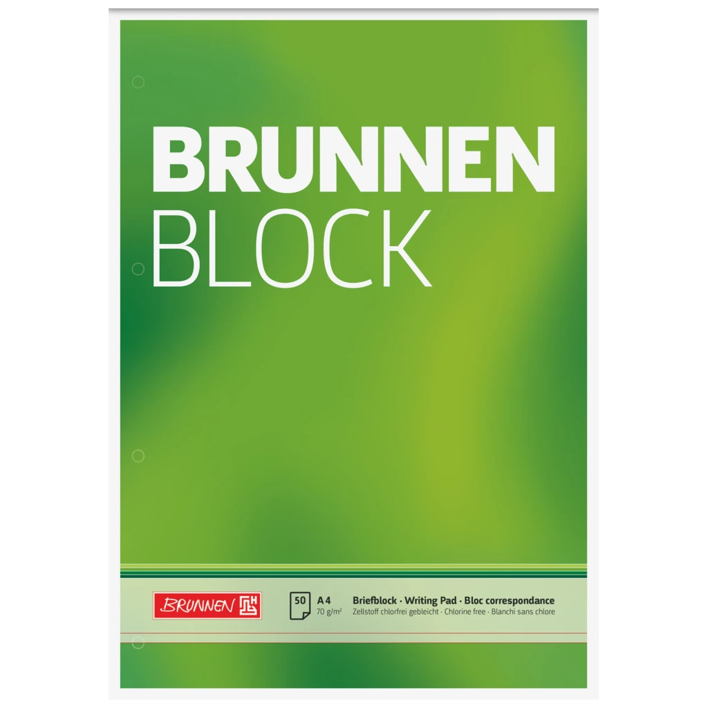 Brevpapper “BRUNNEN-Block” perforerad | A4, linjal 20, 50 blad / 100 sidor, grön