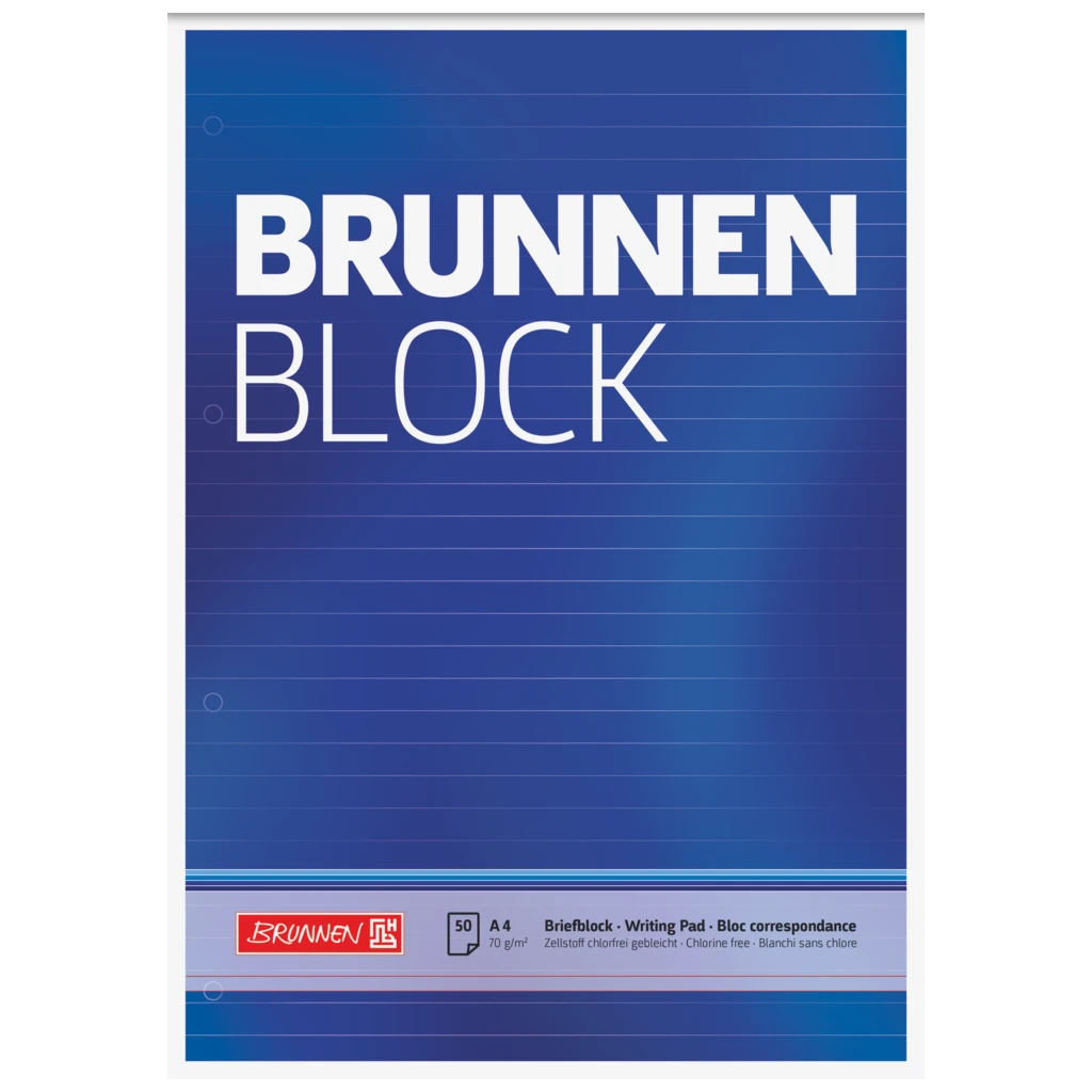 Brevpapper “BRUNNEN-Block” perforerad | A4, linjal 21, 50 blad / 100 sidor, blå