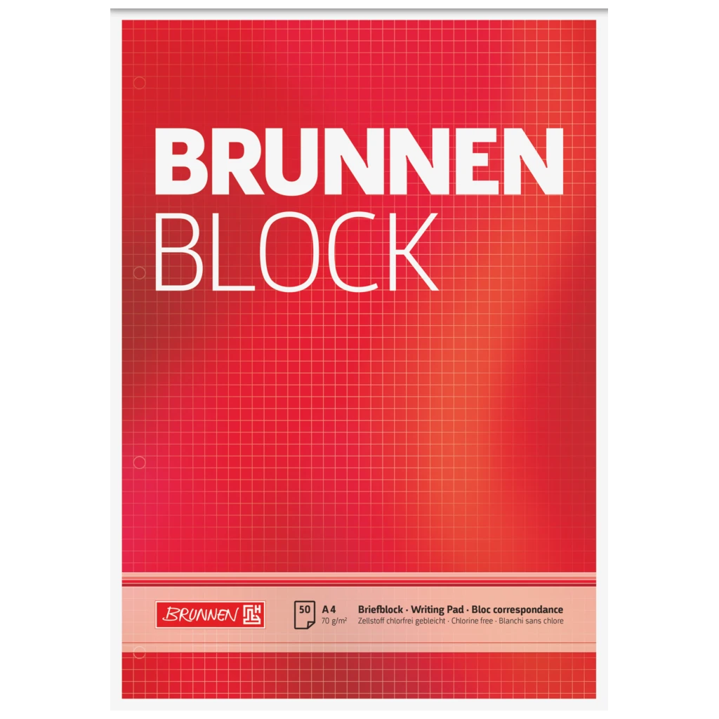 Brevpapper “BRUNNEN-Block” perforerad | A4, linjal 22, 50 blad / 100 sidor, röd
