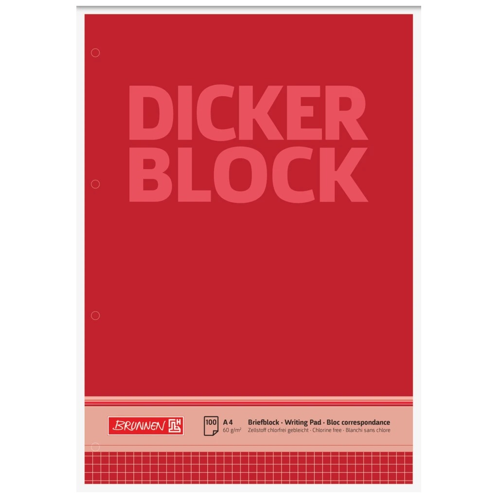 Brevpapper “Dicker Block” perforerad | A4, linjal 22, 100 blad / 200 sidor, röd