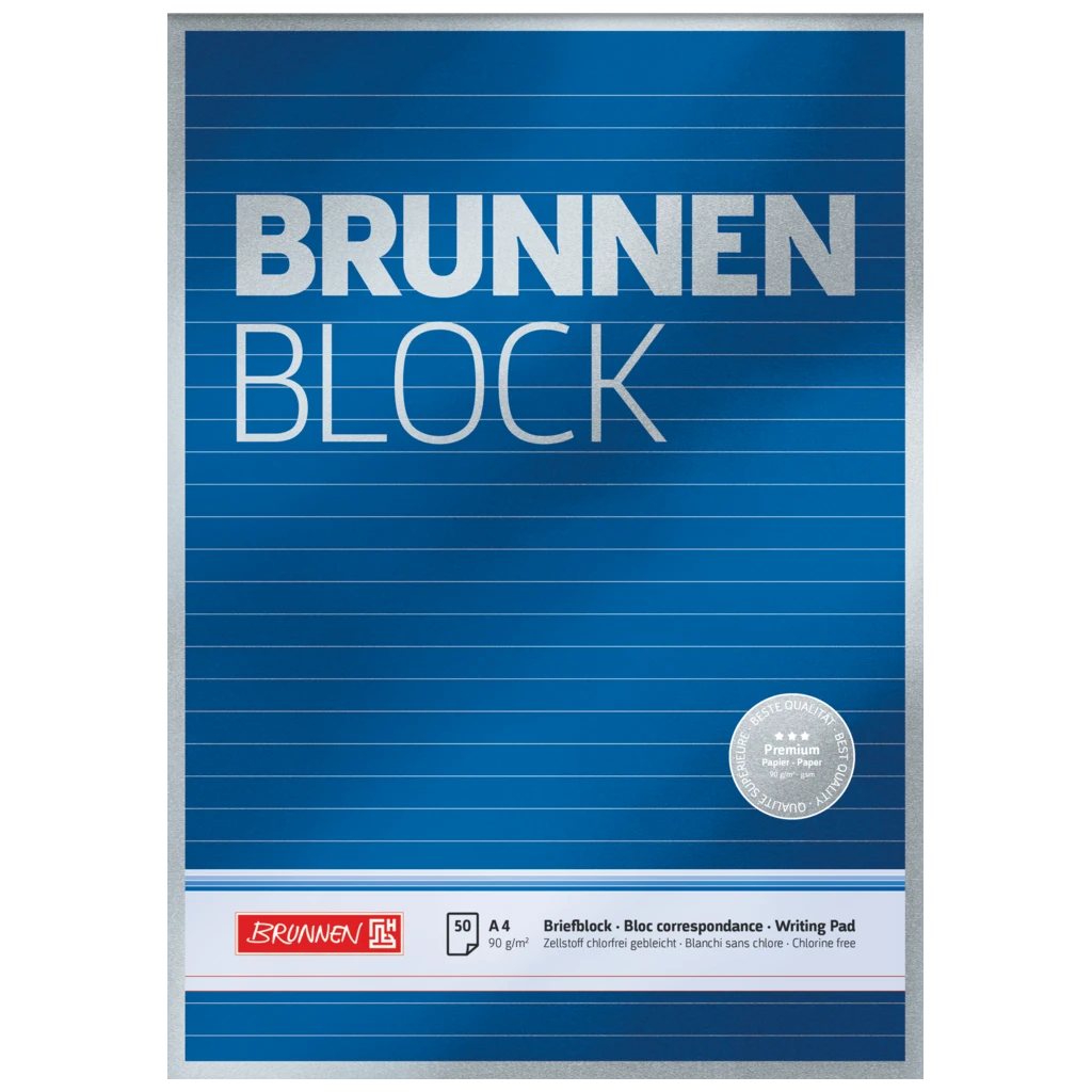 Brevpapper Premium “BRUNNEN-Block” | A4, linjal 21, 50 blad / 100 sidor, blå