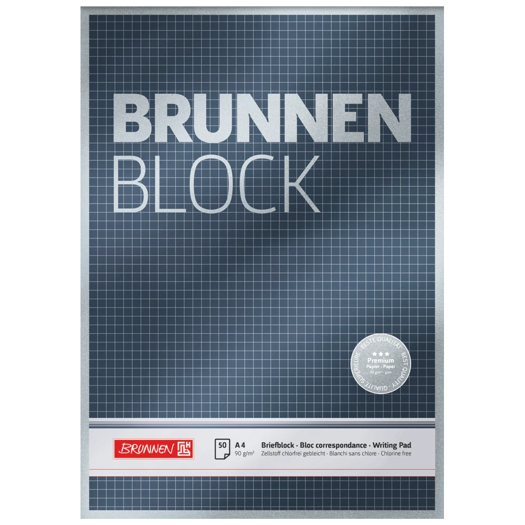 Brevpapper Premium “BRUNNEN-Block” | A4, linjal 22, 50 blad / 100 sidor, blå