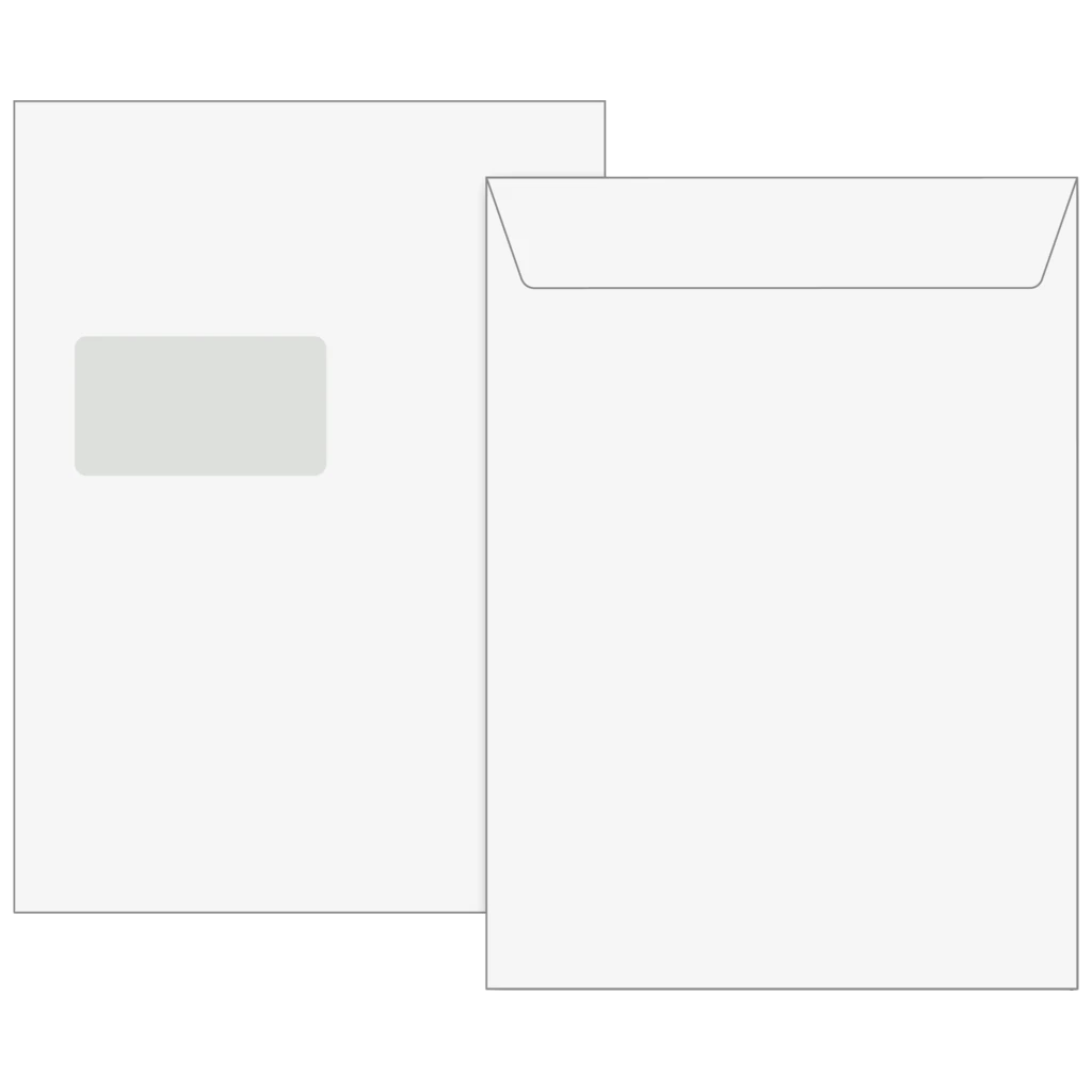 Kuvert med fönster | 229×324 mm, C4, 120 g/m², vit, 100 styck