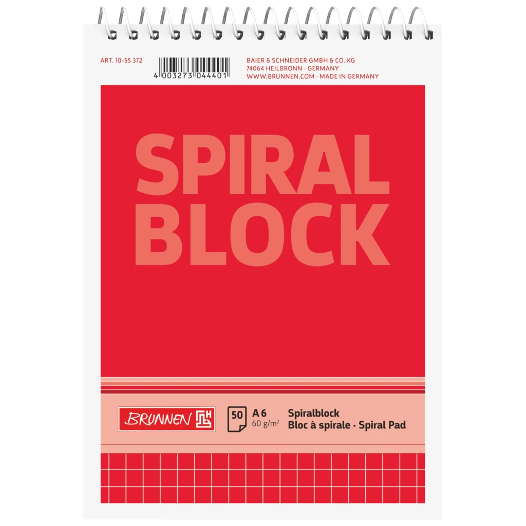 Spiralformat anteckningsblock | A6, rutat, 50 blad / 100 sidor, röd