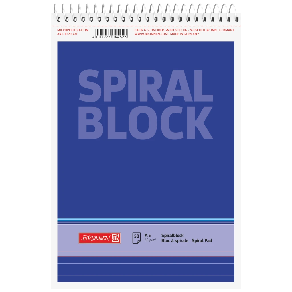 Anteckningsblock med spiral | A5, linjerat, 50 blad / 100 sidor, blå
