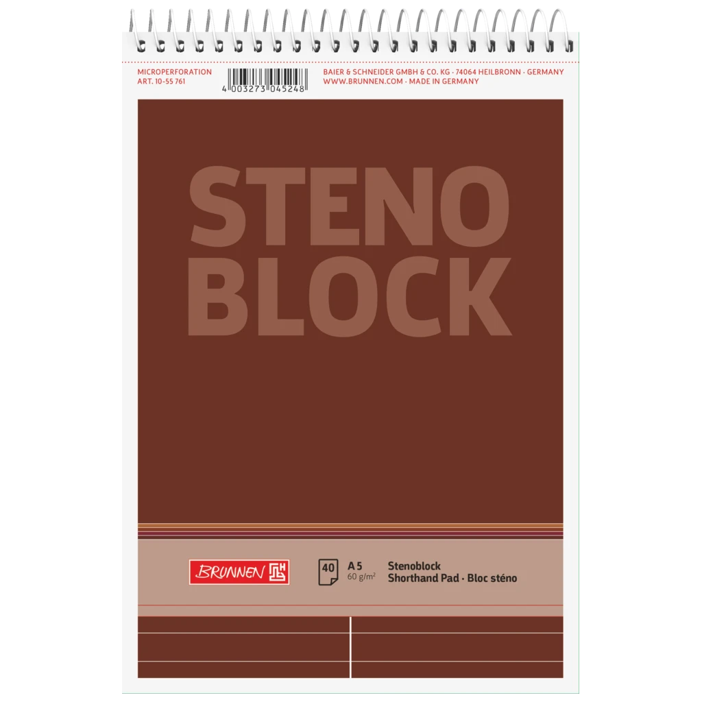 Steno block | A5, linjerat, 40 blad, brun