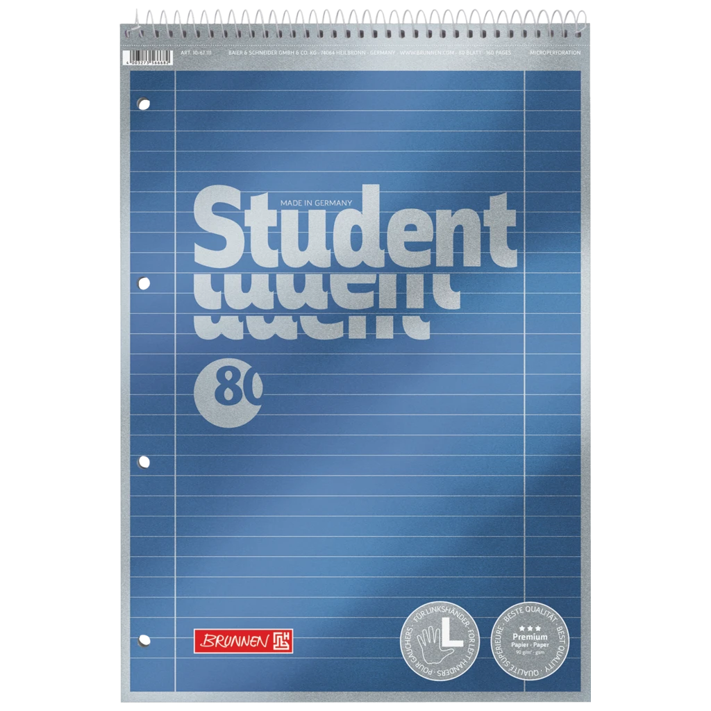 Kollegieblock Premium Student | A4, linjal 27, 80 blad / 160 sidor, blå