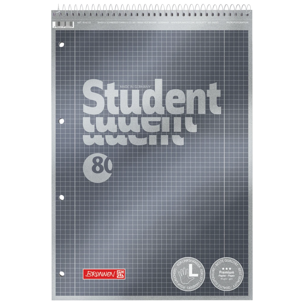 Kollegieblock Premium Student | A4, linjal 28, 80 blad / 160 sidor, antracit