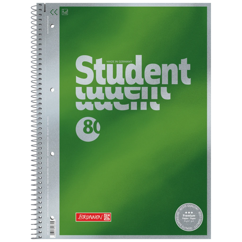 Kollegieblock Premium Student | A4, linjal 20, 80 blad / 160 sidor, grön