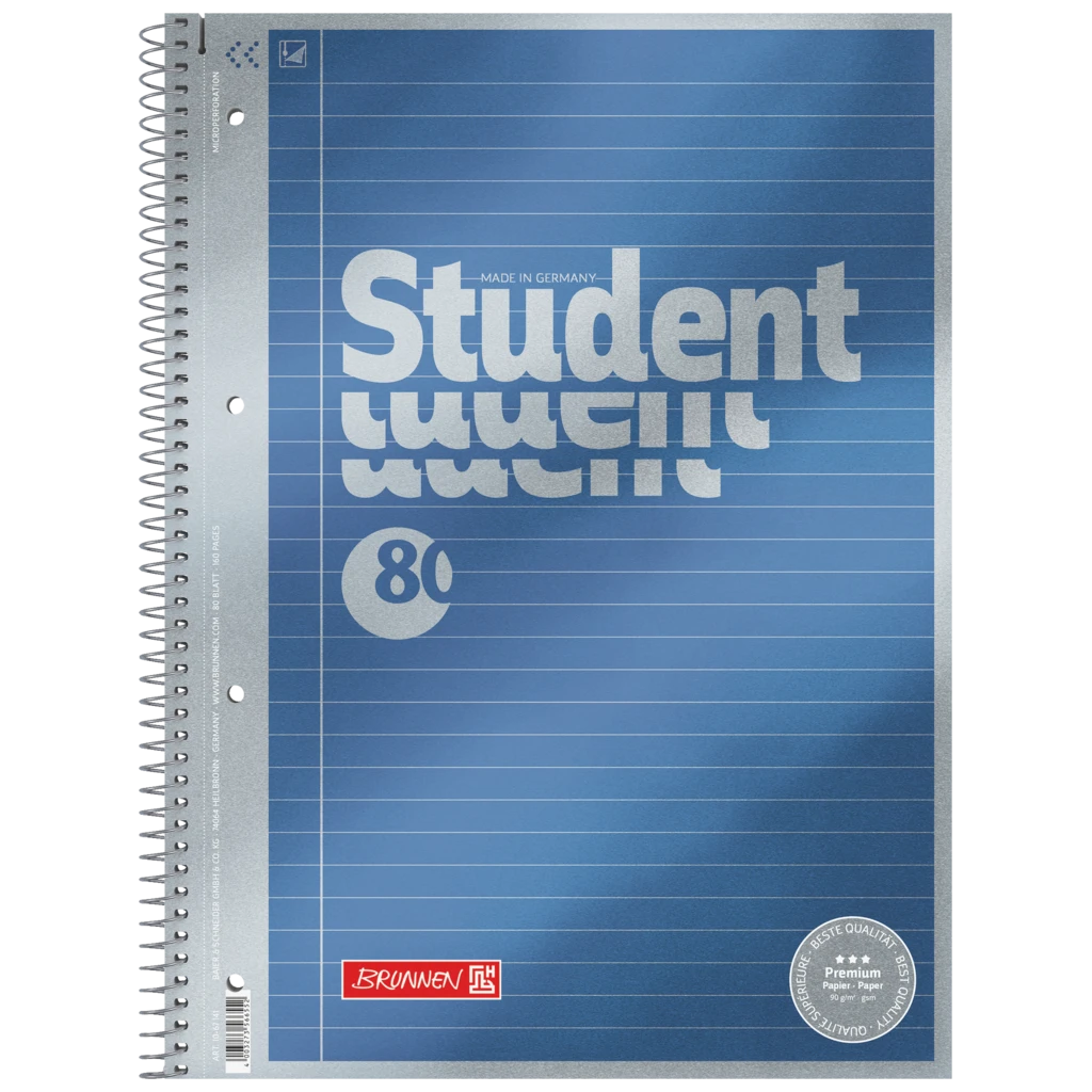 Kollegieblock Premium Student | A4, linjal 21, 80 blad / 160 sidor, blå