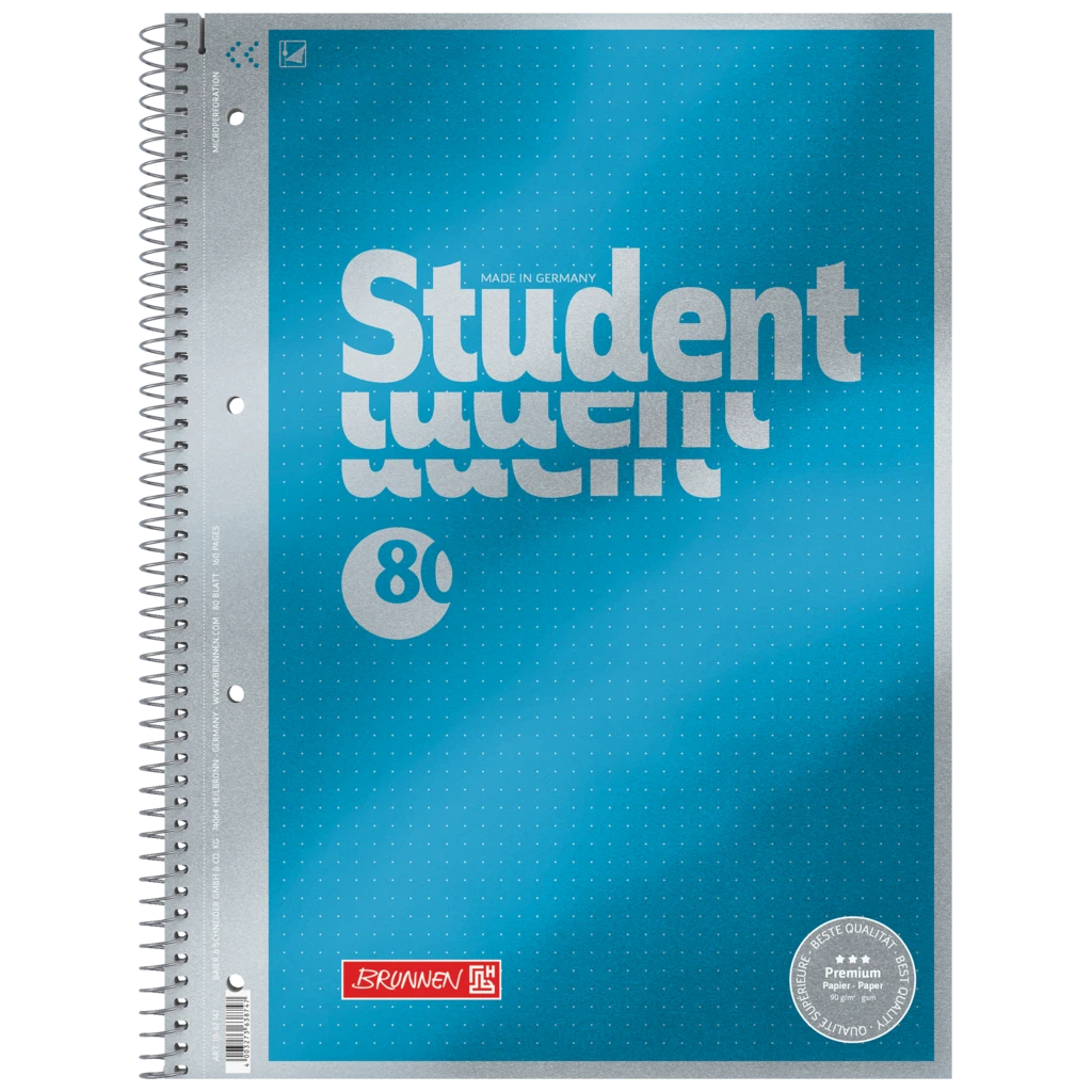 Kollegieblock Premium Student | A4, dottad, 80 blad / 160 sidor, blå