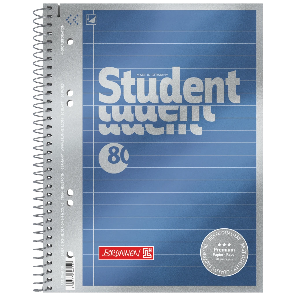 Kollegieblock Premium Student | A5, linjal 4, 80 blad / 160 sidor, blå