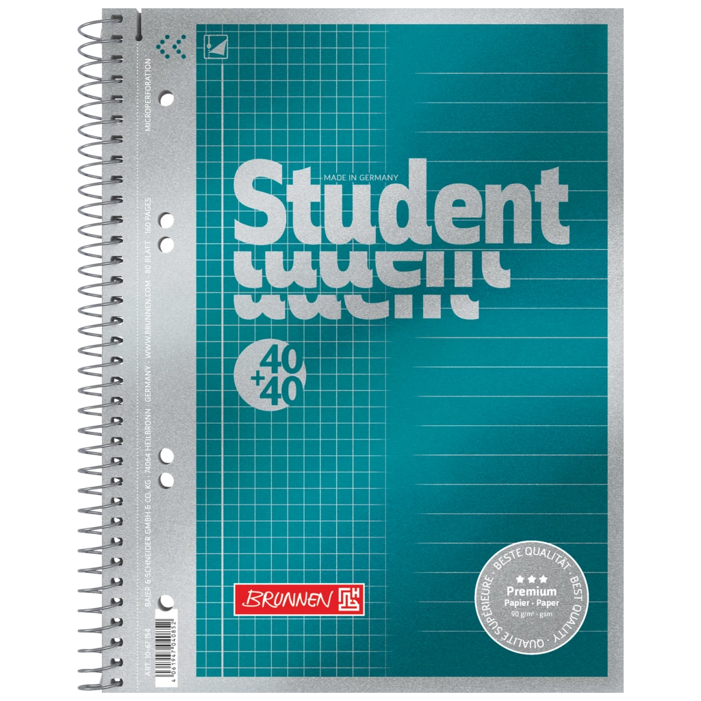 Kollegieblock Premium Student “DUO” | A5, rutat/linjerad, 80 blad / 160 sidor, petrol
