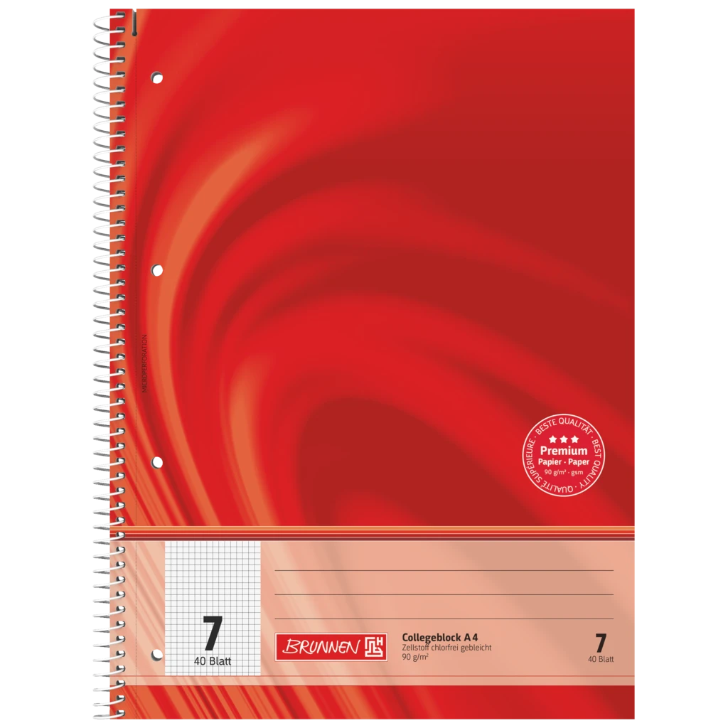 Kollegieblock Premium Vivendi | A4, linjal 7, 40 blad / 80 sidor, röd