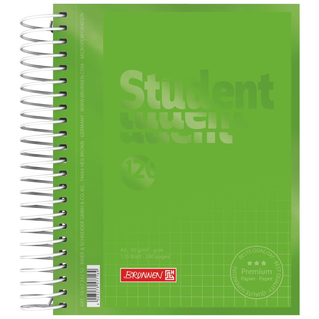 Kollegieblock Premium Student Colour Code | A6, rutat, 120 blad / 240 sidor, kiwi