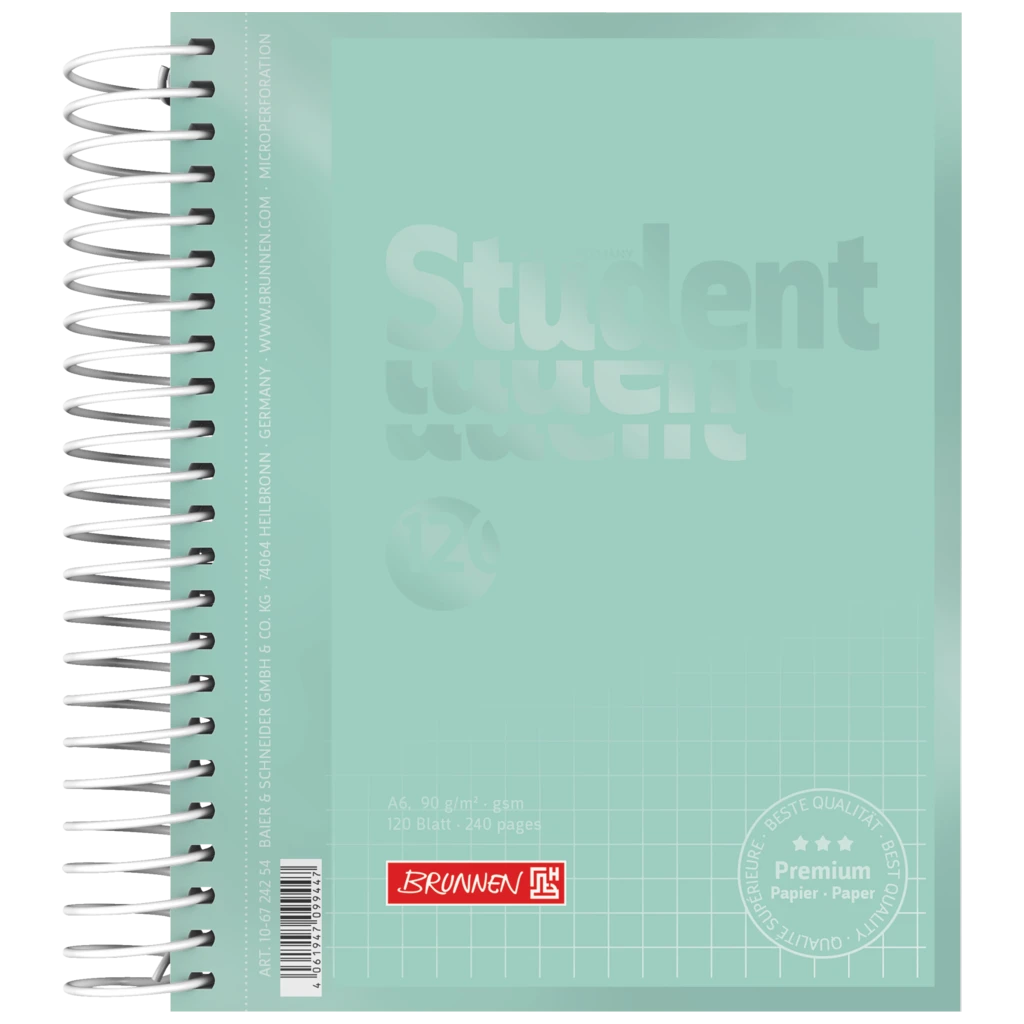 Kollegieblock Premium Student Colour Code | A6, rutat, 120 blad / 240 sidor, mint