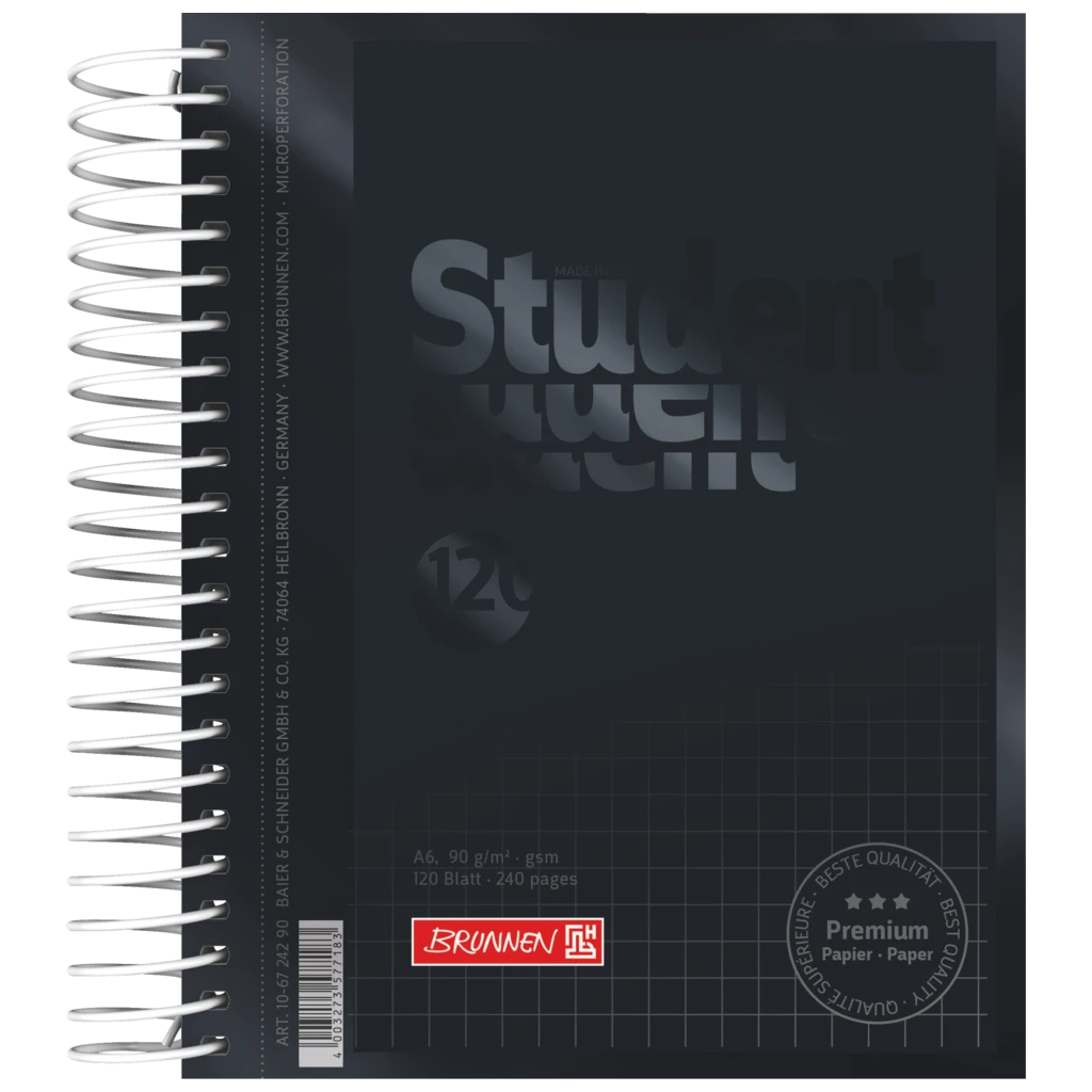 Kollegieblock Premium Student Colour Code | A6, rutat, 120 blad / 240 sidor, onyx