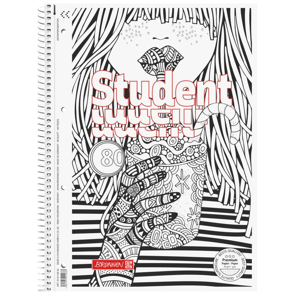 Kollegieblock Premium Student “Cocktail” ZENart | A4, linjal 28, 80 blad / 160 sidor, vit