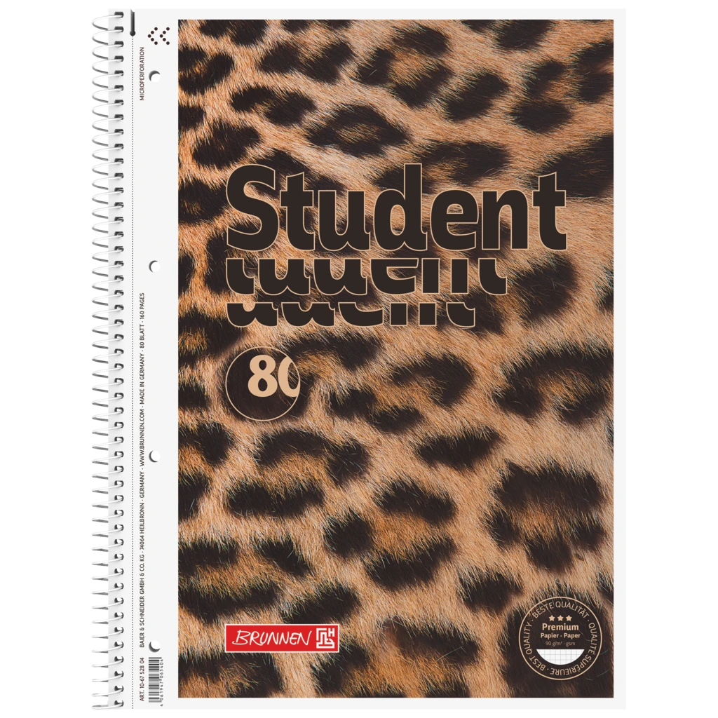 Kollegieblock Premium Student “Leopard” | A4, linjal 28, 80 blad / 160 sidor, brun/svart