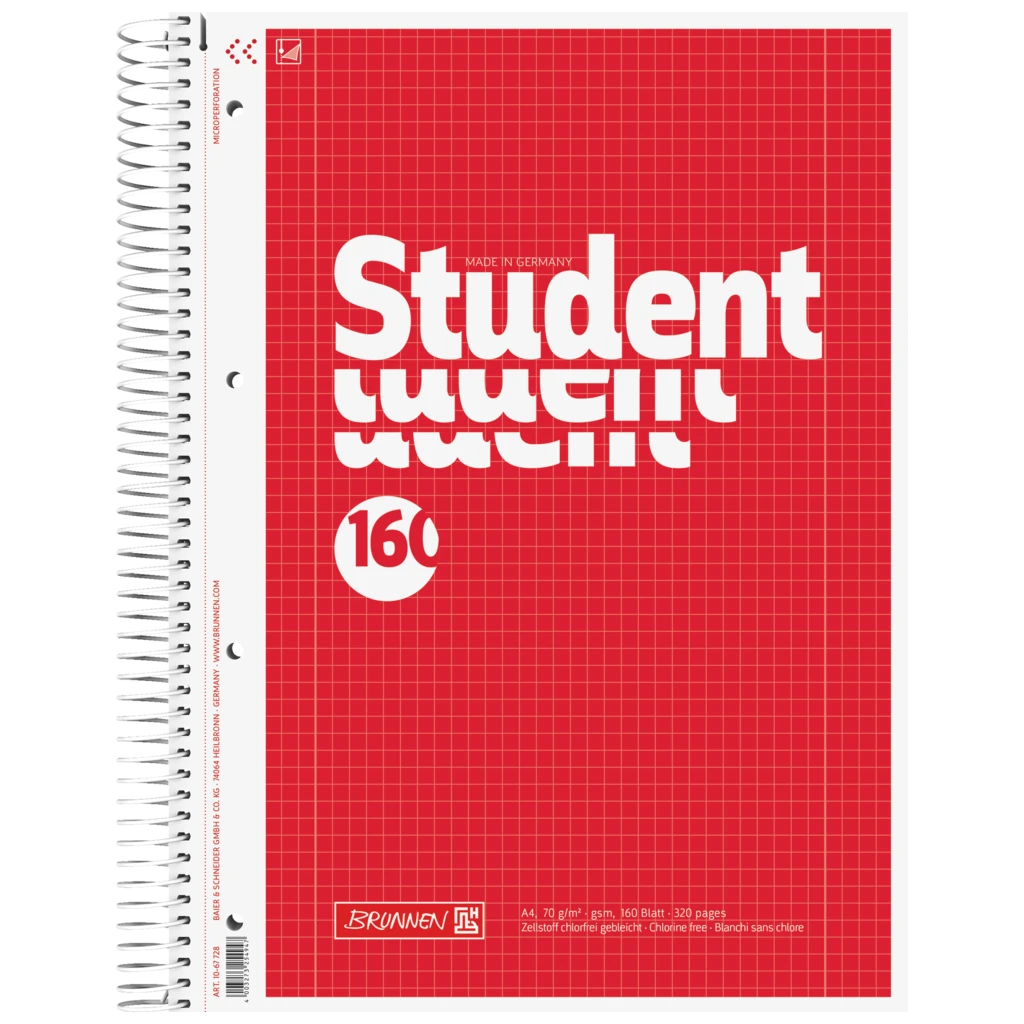 Kollegieblock Student | A4, linjal 28, 160 blad / 320 sidor, röd