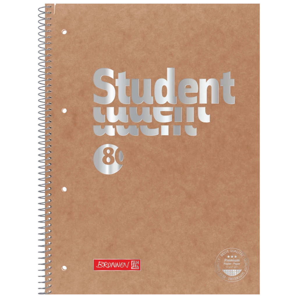 Kollegieblock Premium Student FACT!plus | A4, linjal 28, 80 blad / 160 sidor, brun/silver