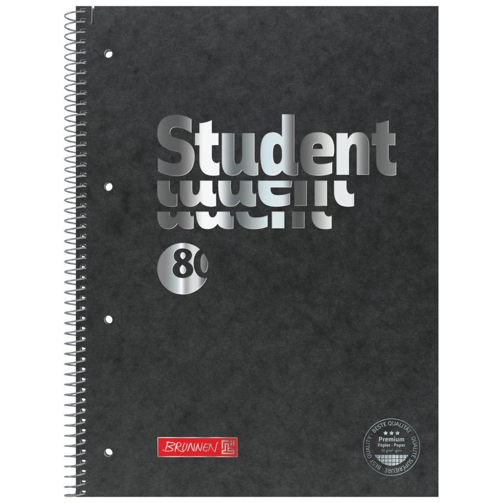 Kollegieblock Premium Student FACT!plus | A4, linjal 28, 80 blad / 160 sidor, svart/silver