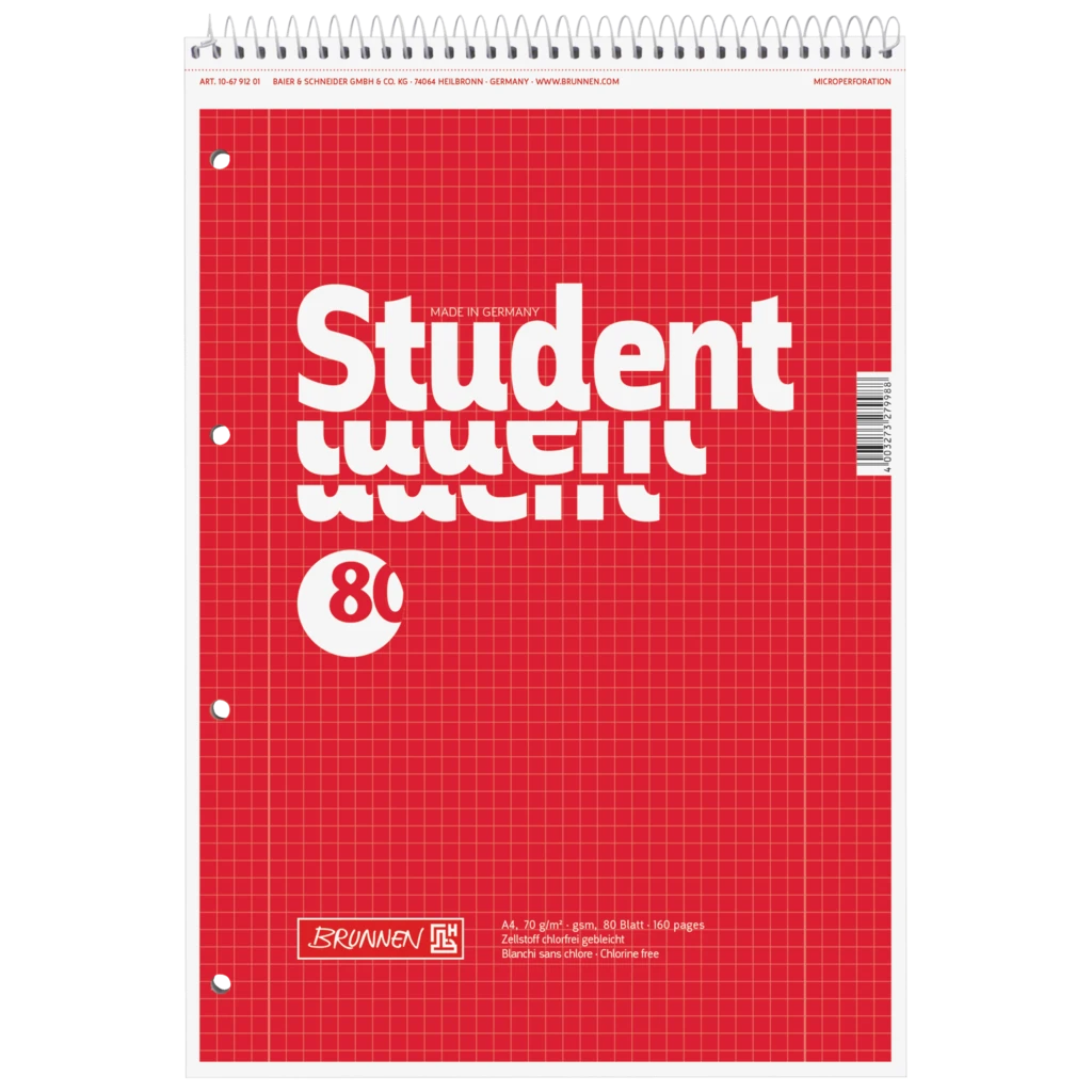 Kollegieblock Student | A4, linjal 28, 80 blad / 160 sidor, röd