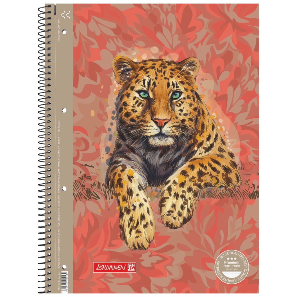 Kollegieblock Premium “Leopard” Safari World | A4, linjal 27, 80 blad / 160 sidor, orange/brun