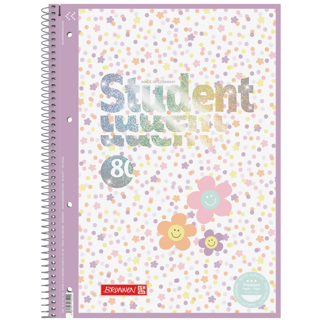 Anteckningsbok Premium Student Happy Hippie | A4, linjal 27, 80 blad / 160 sidor, mångfärgad, pastellfärgad
