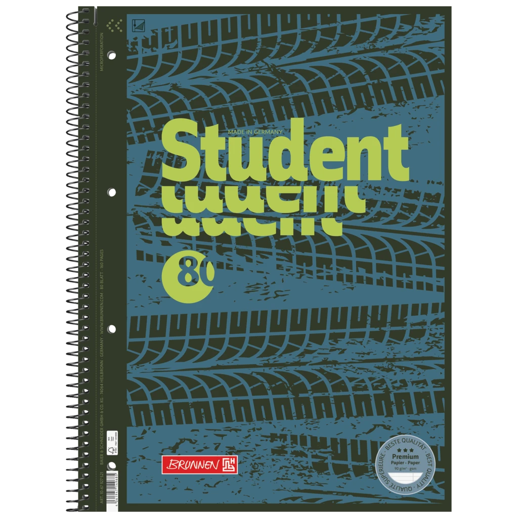 Kollegieblock Premium Student Fast Wheels | A4, linjal 27, 80 blad / 160 sidor, blå/mångfärgad