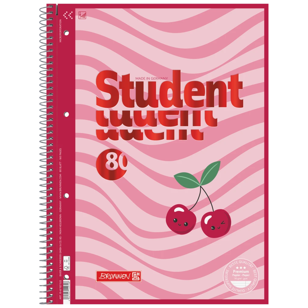 Anteckningsbok Premium Student Fruity Love | A4, linjal 27, 80 blad / 160 sidor, rosa/mångfärgad