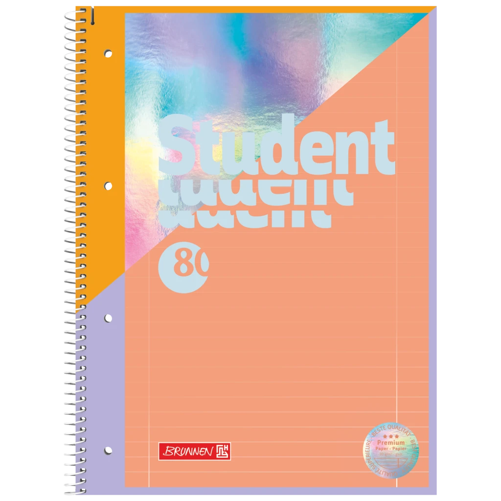 Kollegieblock Premium Student “Intoxicate” | A4, linjal 27, 80 blad / 160 sidor, korall/silver iriserande