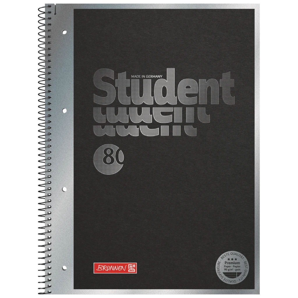 Kollegieblock Premium Student “Hardwired” | A4, linjal 27, 80 blad / 160 sidor, svart/silver