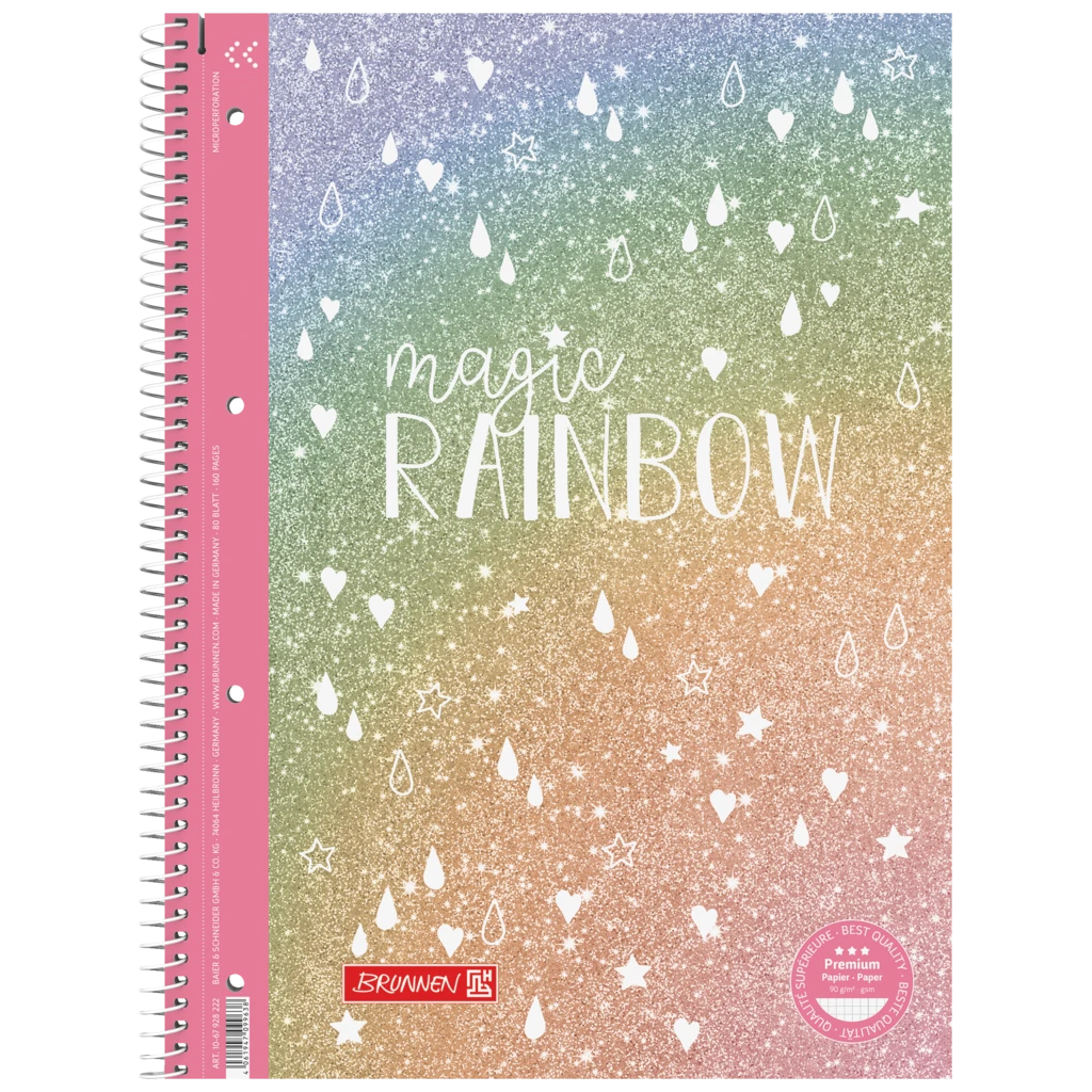 Kollegieblock Premium Magic Rainbow | A4, linjal 28, 80 blad / 160 sidor, rosaröd/violett