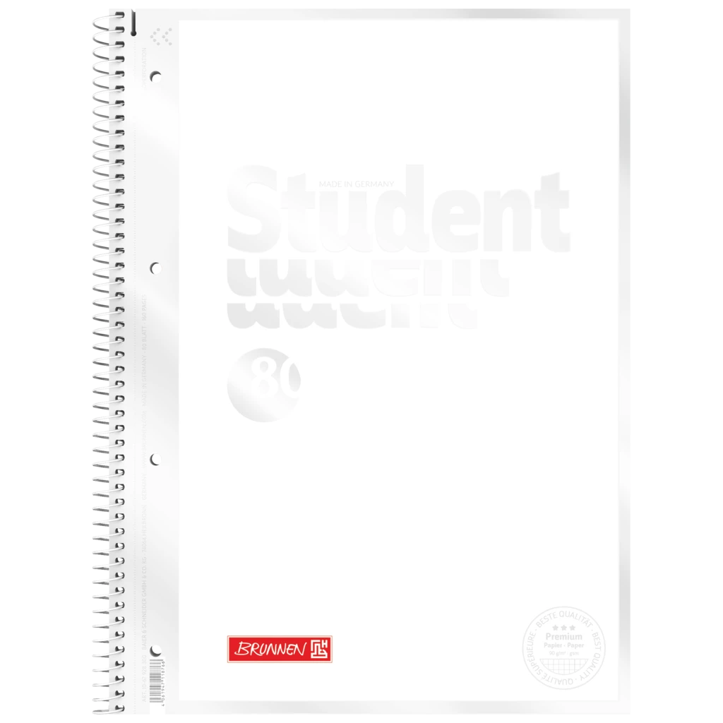 Anteckningsbok för college Premium Student “White” | A4, linjal 28, 80 blad / 160 sidor, vit
