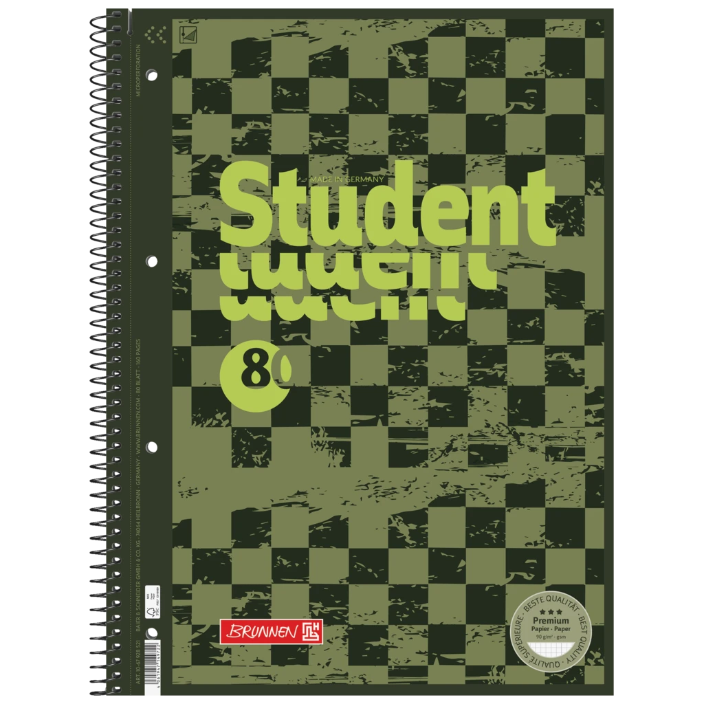 Kollegieblock Premium Student Fast Wheels | A4, linjal 28, 80 blad / 160 sidor, grön/mångfärgad
