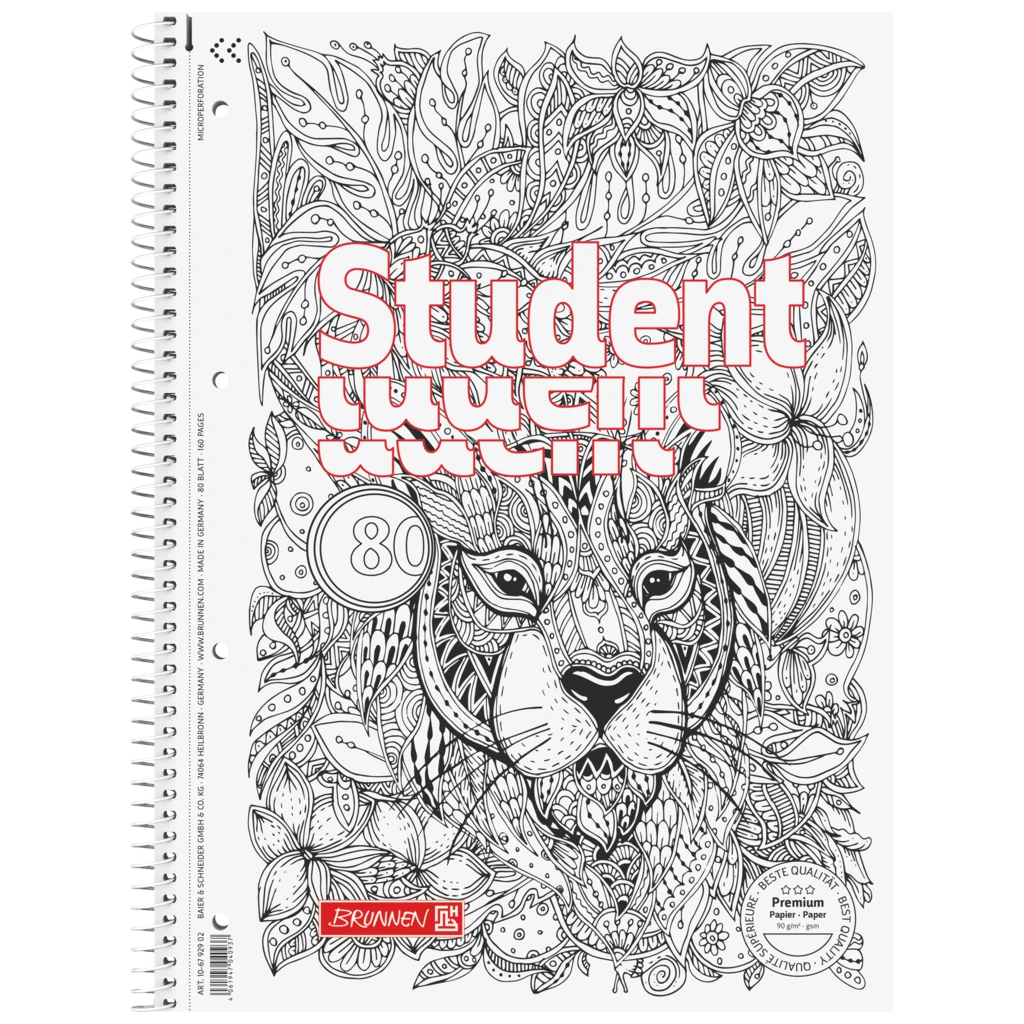Kollegieblock Premium Student “Lejon” ZENart | A4, dottad, 80 blad / 160 sidor, vit