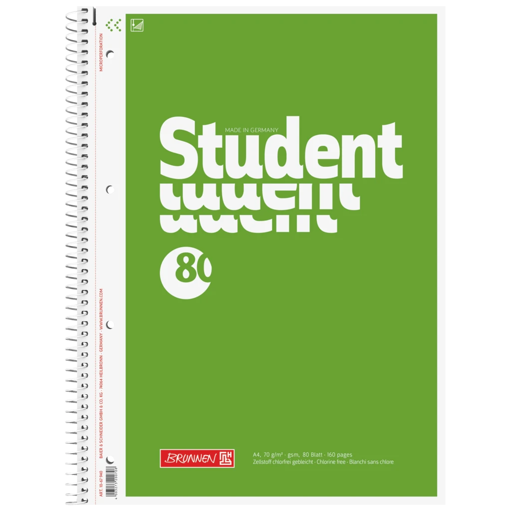 Kollegieblock Student | A4, linjal 20, 80 blad / 160 sidor, grön