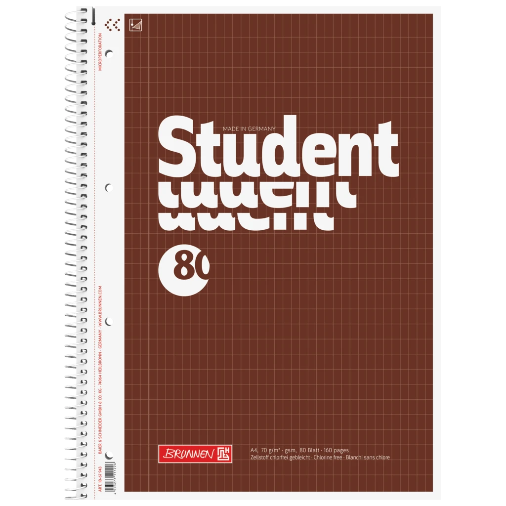 Kollegieblock Student | A4, linjal 23, 80 blad / 160 sidor, brun