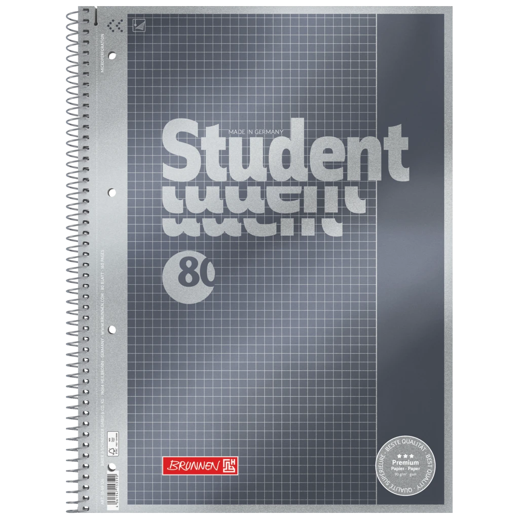 Anteckningsbok Premium Student | A4, linjal 26, 80 blad / 160 sidor, antracit