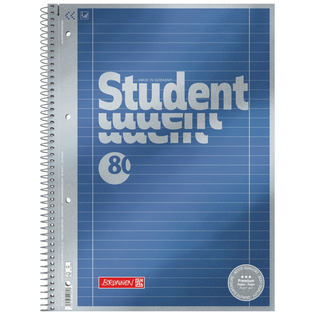 Anteckningsbok Premium Student | A4, linjal 27, 80 blad / 160 sidor, blå